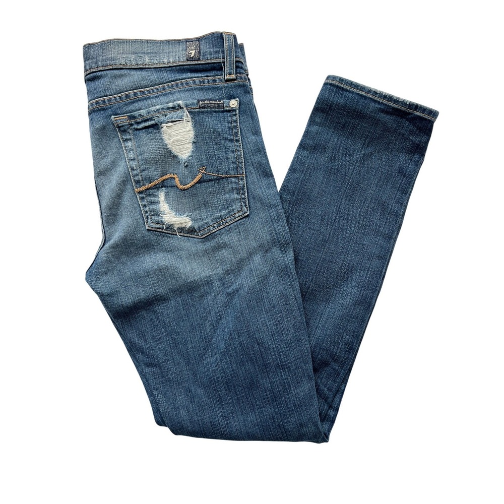Seven For All Mankind Josefina Jeans Medium Wash Distressed Boyfriend Cut 10